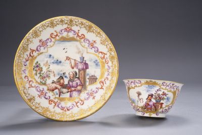 Meissen cup with saucer painted with half-Chinese figures