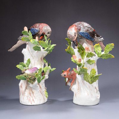 A pair of Meissen jays