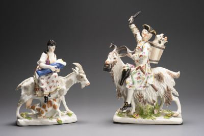 Meissen pair of the tailor on the he-goat and the tailoress on the she-goat