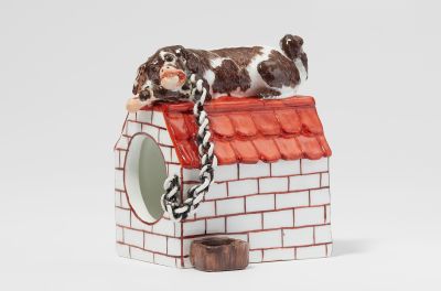 Meissen Doghouse with a Dog on the Roof Eating a Bone