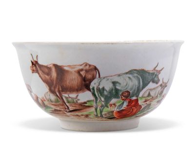 Bowl with colourful genre painting by Hausmaler Franz Ferdinand Mayer-Pressnitz