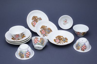 Five cups with saucers from the first Meissen armorial service