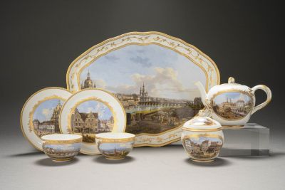 Meissen Déjeuner mit Dresdener Ansichten nach Bernardo Bellotto, genannt Canaletto