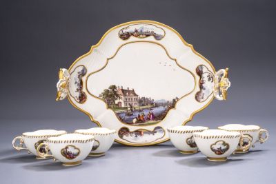 Complete Meissen ‘Rosoli’ tray with six cups