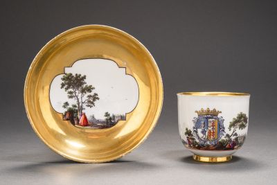 Meissen cup and saucer from the service of Vincenzo Pisani and his wife Lucretia Corner